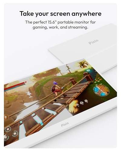 Pixio PX160 Wave White Portable Monitor 15.6 inch 60Hz FHD 1080p IPS Panel HDR Screen Cover Stand USB-C HDMI Laptop Screen Extender Portable Monitor for Laptop, PC, Console, Phone - color: White
