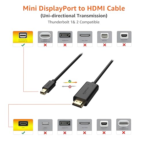 Amazon Basics Mini DisplayPort to HDMI Cable for MacBook Air/Pro, 1080p, Gold-Plated Plugs, 6 Foot, Black - size: 6-Feet