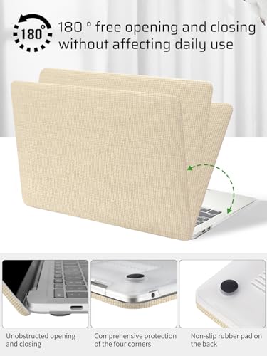 Seorsok Compatible with MacBook Air 13 Inch Case2022 2021 2020 2019 2018 Release A1932 A2179 M1 A2337,Elegant Fabric Leather Plastic Hard Shell Case with Keyboard Cover,Khaki Wovenb No Logo Cutout - color: Khaki, size: Air13（A1932 A2179 M1 A2337）