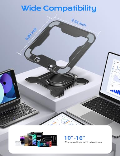 JCZT 360° Rotating Laptop Stand for Desk, Metal Foldable Laptop Riser Black | Ergonomic Portable Adjustable Laptop Stand, Ventilated Cooling Notebook Holder for MacBook Air Pro, All 10-16'' Laptops - color: Black