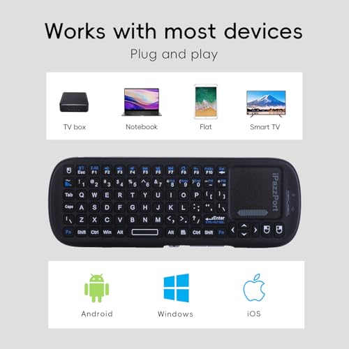 Mini Wireless Keyboard with Touchpad, Bluetooth & 2.4GHz | Touchpad • 2.4GHz USB & Bluetooth • AAA Battery Powered • USB Receiver Included