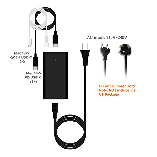 P120B 120W PD USB-C Slim Laptop Charger - Dual USB QC3.0, Compatible with Microsoft Surface Book 3/2/Pro X, USB-C Power Supply for Notebooks, Tablets & Type-C Devices