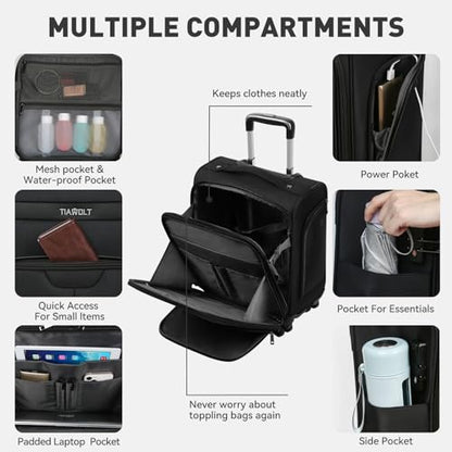 16 Inch Underseat Carry on Luggage With Wheels Soft side Lightweight Business Travel Small Suitcases Bag with TSA lock for Airlines,Men Women, Pilots Crew,Black - color: Black, size: Underseat 16 inch