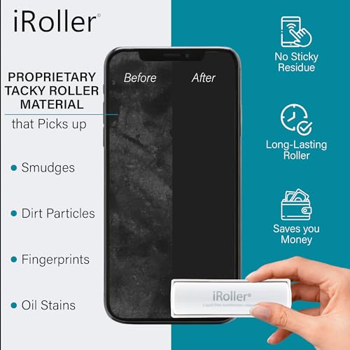 Screen Cleaner by iRoller - Pack of 24 - No Need for Spray or Wipes, Liquid Free - Reusable & Washable -Portable iPad Screen Cleaner for Touchscreen- Ideal for Phone, iPhone, MacBook, Monitor - 3.5" - size: 24 pack