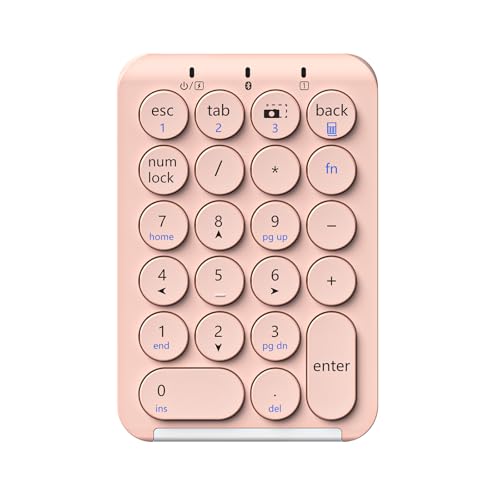 iClever Bluetooth Number Pad, 22 Keys Wireless Numeric Keypad, Rechargeable Mini Portable Numpad with Custom Stickers, Financial Accounting, Data Entry, Compatible with Laptop, Mac, Surface Pro, PC - color: Pink