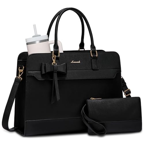 LOVEVOOK Laptop Tote Bag for Women,Leather Work Bag, Waterproof Business Teacher Bag,Large Computer Handbag Purse Briefcase,Office Gifts for Women - color: Black-up, size: 17.3 Inch