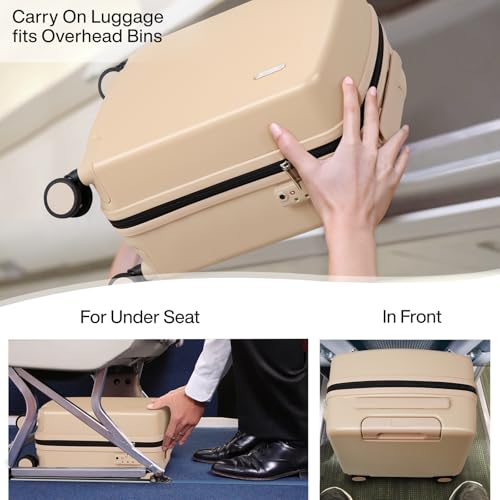 Hanke 16 Inch Underseat Small Carry On Luggage, Hard Shell with TSA Lock | PC Hard Shell, 14" Padded Laptop Pocket, Multi-Compartment, 8 Spinner Wheels, Lightweight, Short Trip - color: Cuba Sand, size: 16 Inch