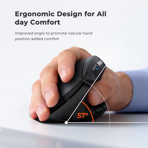 MEETION Ergonomic Vertical Mouse, Wireless Bluetooth Mouse, Black | Rechargeable mouse with dual Bluetooth 5.2 and USB, 4 DPI levels (800–2400), compatible with Windows, Mac, PC and iPad - color: Right Black New