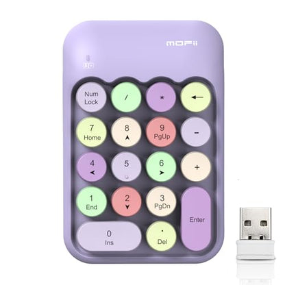 Lomiluskr Cute Wireless Number Keypad with 2.4G USB Receiver, 18 Colorful Round Keys Numpad, Portable Financial Accounting Numeric Keyboard, Suitable for PC, Laptop (Purple) - color: Purple