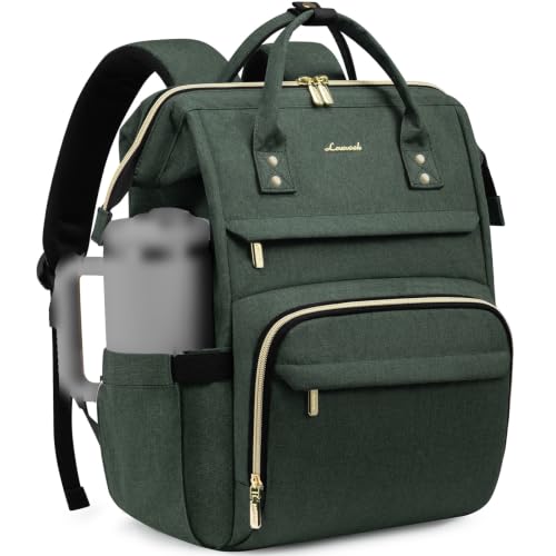 LOVEVOOK Laptop Backpack for Women with Giant Tumbler Holder Pocket,15.6 inch Waterproof Travel Backpack Purse Computer Laptop Bag,Professional Work College Nurse Teacher Backpack Daypack,Dark Green - color: Dark Green, size: 15.6-Cup