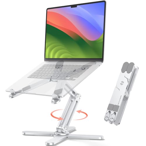 OMOTON LA10 360° Rotating Laptop Stand Riser Foldable for Desk, Silver | Aluminium Aolly, Adjustable Height Angles, Collaborative Work, Easy Storage, Fits Laptops up to 17", for MacBook Pro/Air HP - color: Silver
