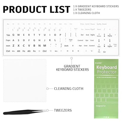 ProElife Gradient Keyboard Letter Stickers with Tweezer, Full-Key, Grey | English Transfer Printing Peel-Off Film, Leave English Letters on Keys, Keyboard Letters Replacement Stickers for Desktop - color: Grey