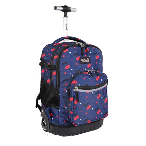 Tilami Rolling Backpack, 18 inch Shoulder Drop, Concealed Pockets and Wheel Cover, Laptop Backpack for Boys and Girls, Cherry Blue - color: Cherry Blue