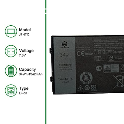 J7HTX 451-BCDH Laptop Battery Replacement for Dell Latitude 7202 7212 7220 Rugged Extreme Tablet T03H T03H002 T03H T03H003 Series 02JT7D 2JT7D J82G5 7XNTR FH8RW 0FH8RW DRPTJ 7.6V 34Wh 4342mAh - size: 9.8*3.5*1.5inch J7HTX