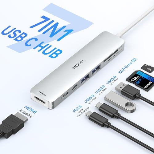 USB C Hub HDMI Adapter for MacBook Pro/Air, MOKiN 7 in 1 USB C Dongle with HDMI - color: Silver