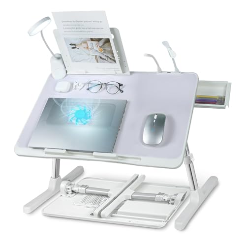 Adjustable Laptop Lap Desk with Cooling Fan USB Light for Adults 60x40cm,Grey - color: Grey,60*40cm