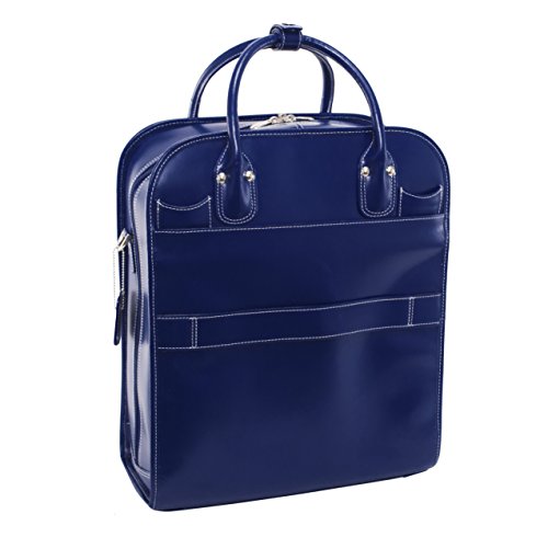 McKlein LA GRANGE, Top Grain Cowhide Leather, 15" Leather Detachable -Wheeled Ladies' Laptop/Computer & Tablet Business Briefcase Bag/Women's Rolling Overnight Travel Bag, Removable trolley case - color: Navy, size: 14.4"x8.75"x18.5"