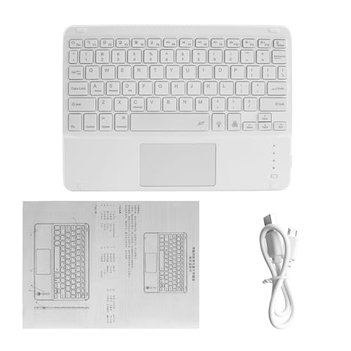 Wireless Backlit Bluetooth Keyboard with Touchpad,10 inch Ultra Slim 7Colors Backlit Portable Rechargeable Keyboard with Trackpad for IPad/IPad Pro iOS Android Tablets Windows Laptop PC(White) - color: white