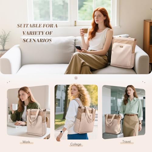 GOLF SUPAGS Convertible Laptop Backpack for Women Casual Daypack Notebook Tote Bag for Work College Travel Leisure (Nut Latte) - color: Nut Latte
