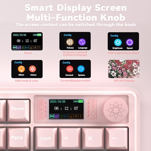 LINGBAO K108 Pro Wireless Mechanical Pink Creamy Keyboard with Number Pad | Full Size Mechanical Keyboard with 10000mAh Battery, PBT Keycaps, Gasket Mount, RGB Backlit Hot-swap Custom Keyboard for PC - color: White & Pink