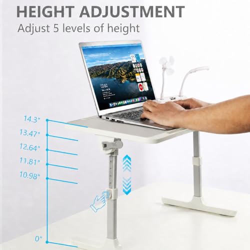 Adjustable Lap Desk with USB Fan & LED Light, Height & Angle Adjustable Laptop Bed Tray Table, Foldable Laptop Stand for Bed, Couch, Sofa & Floor,Gray - color: Gray