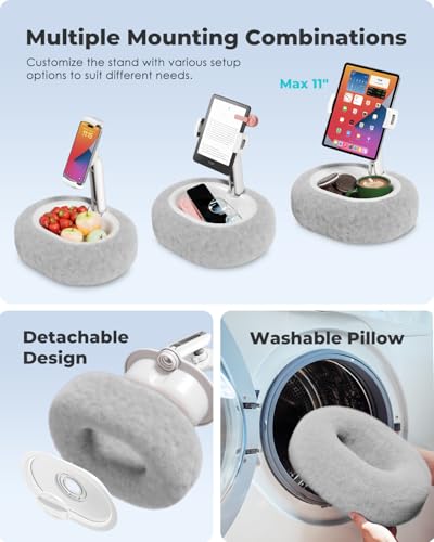 Viozon Tablet Pillow Stand,Kindle Pillow Stand, Compatible with 4-11" Tablet/Phone with Small Bowl, Kindle Holder Accessories,Idea for Reading and Video Watching On Bed,Gray - color: Grey
