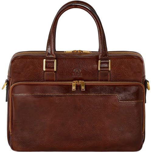Time Resistance Leather Briefcase - Italian Handmade Leather Laptop Bag - Briefcase for Men and Women - Computer Bag - color: Brown