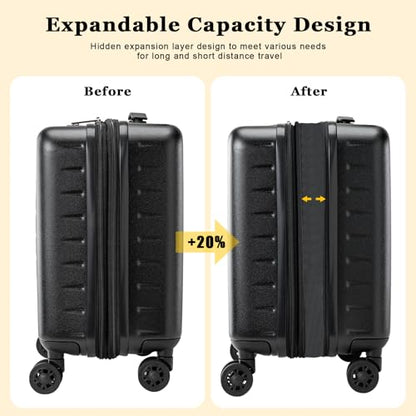 CENSIEN Expandable 16 Inch Carry On Luggage Airline Approved Small Suitcase | Lightweight ABS+PC Hard Shell Suitcases,360° Spinner Wheels,TSA Lock,YKK Zipper,Business Weekender Short Trips,Black - color: Black, size: 16 Inch EXT
