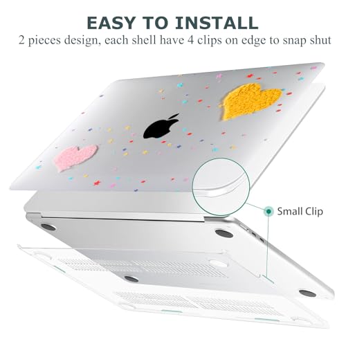 DTangLsm Compatible with MacBook Air 13 inch Case 2022 2021 2020-2018 Model A2337 M1 A2179 A1932 Cute Plush Clear Plastic Hard Shell Case with Colorful Stars & Keyboard Cover, Cute Plush Hearts - color: #2 Two Plush Hearts