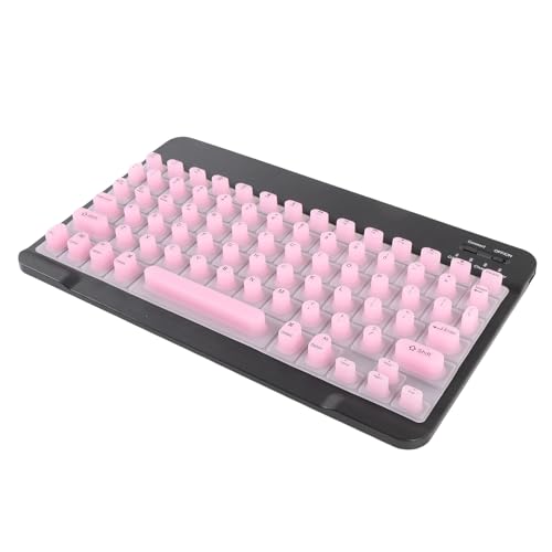 PUSOKEI Wireless Keyboard, Lightweight & Slim Keyboard for Travel, Quiet & Comfortable Typing with Protective Cover, Compatible with Various Devices (Pink) - color: Pink