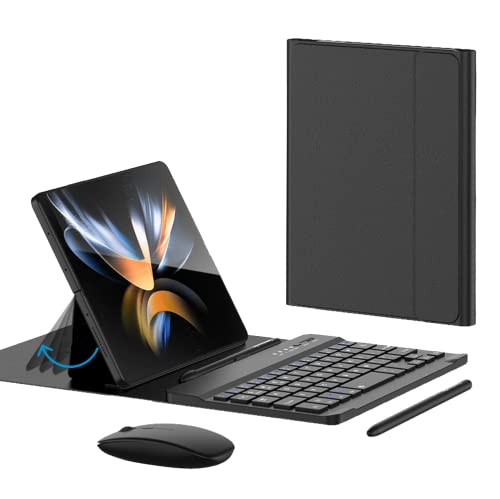 for Samsung Galaxy Z Fold 8 Ultra/8/7/6/5 Keyboard and Mouse, Portable Mini 7.9 inch Bluetooth Keyboard with Leather Stand Case and Pen, 4 in 1 Travel Set for Fold8 Wide 7 Accessories,Black - color: Black