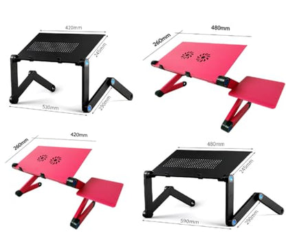 Adjustable Lap Laptop Computer Portable CPU Cooling Fan Ergonomic Vented Table Stand Desk Tray (420 * 260mm with Mouse Pad & Double Fans, Pink) - color: Pink, size: 420*260mm with Mouse Pad & Double Fans