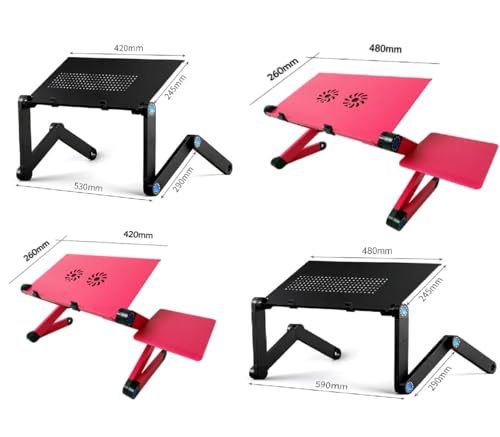 Adjustable Lap Laptop Computer Portable CPU Cooling Fan Ergonomic Vented Table Stand Desk Tray (420 * 260mm with Mouse Pad & Double Fans, Black) - color: Black, size: 420*260mm with Mouse Pad & Double Fans