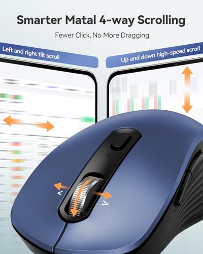 TECKNET Rechargeable Bluetooth Mouse, [ USB + BT5.0 + BT3.0 ] Wireless Mouse, Ergonomic 4-Way Scroll Wheel Computer Mice, 6-Level 4800 DPI Silent Mice, Multi-Device for Computer/Laptop/MacBook (Blue) - color: Blue