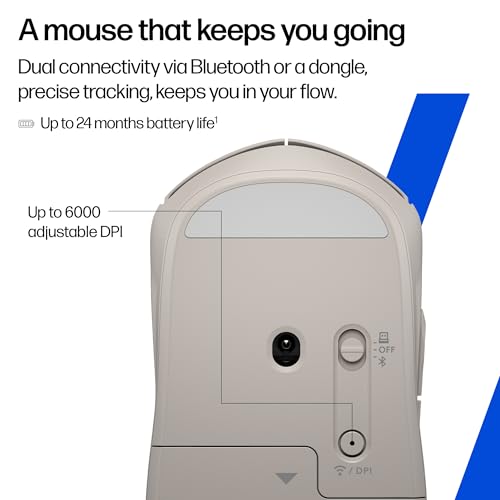 HP 400 Quiet Wireless Mouse, Dual Bluetooth & 2.4GHz, Soft Silicone, Quiet Clicks, Microsoft Wheel, 24-Month Battery, 6000 DPI, Ambidextrous, Eco-Friendly Design, Multi-OS, Maple - color: Maple