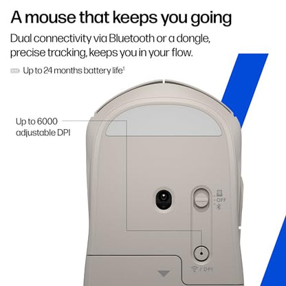HP 400 Quiet Wireless Mouse, Dual Bluetooth & 2.4GHz, Soft Silicone, Quiet Clicks, Microsoft Wheel, 24-Month Battery, 6000 DPI, Ambidextrous, Eco-Friendly Design, Multi-OS, Maple - color: Maple