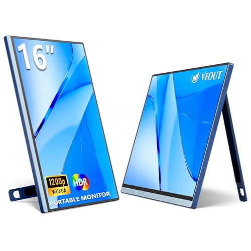Veout Portable Monitor 16" 1200P FHD Dual USB-C/HDMI Ultra-Slim Travel Monitor with Kickstand & Speakers, 16:10 IPS External Second Screen Compatible with Laptop, Mini PC, MacBook, PS, Switch - color: V1-Blue, size: 16 inch