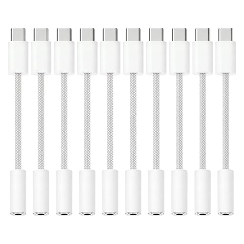 USB-C to 3.5mm Audio Headphone Adapter - HiFi Compatible with Apple iPhone 17 16 15 Galaxy S25 S24 S23 S22 S21 Plus Pro Max Ultra Pixel iPad - Type C to Aux Cord Jack Dongle Nylon-Braided (10 Pack) - color: 10 Pack