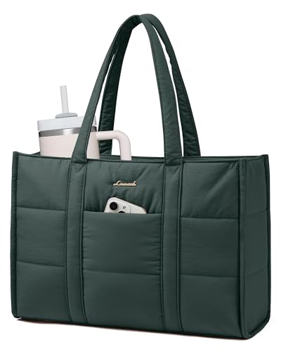 LOVEVOOK Laptop Bag for Women, 15.6 Inch Puffer Work Tote Bag, Lightweight | Quilted, Large Computer Briefcase, Teacher Nurse, Casual Shoulder Bag for Travel, Daily - color: Dark Green, size: 15.6 Inch