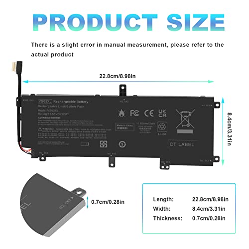 VS03XL VSO3XL Battery for HP Envy 15T-AS000 15T-AS100 CTO 15-AS 15-AS133CL X6V56UA 15-AS020NR 15-AS152NR 15-AS004LA 15-AS014WM HSTNN-UB6Y 849047-541 849313-850 3ICP7/61/80 849313-856 TPN-I125 - size: 8.98*3.31*0.28inch