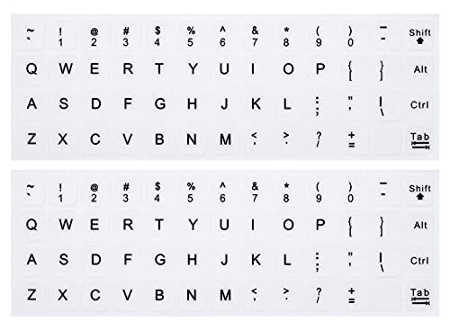 (2PCS Pack) English Keyboard Stickers, Universal Keyboard Replacement Letters English White Background with Black Lettering for Laptops Computer, Matte Keyboard Alphabet Stickers -White - color: English-White
