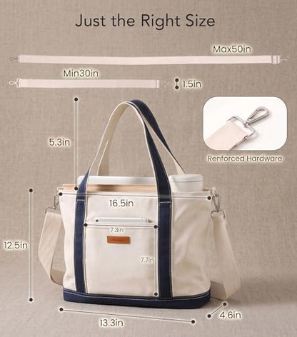Aveniee Canvas Tote Bag for Women, Crossbody Purse with Zipper, Adjustable Shoulder Strap Handbags - color: Navy