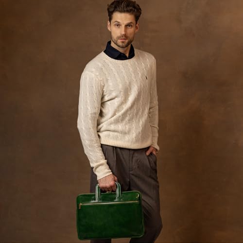 Time Resistance Slim Leather Briefcase - Italian Handmade Leather Computer Bag - Briefcase for Men and Women - Laptop Bag - color: Green