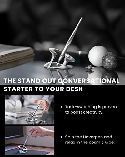 novium Hoverpen Interstellar - Luxury Pen Made With Aerospace Alloys | Unique Aesthetic, Free Spinning Executive Pen, Desk Decor (Starlight Silver, 18K-Gold) - color: Starlight Silver, style: 18K Gold-Plated