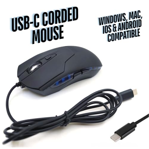 CBUS Wired USB C Mouse, 6-Button Quiet Click Computer Mouse - 4 DPI Speeds, Ergonomic, LED Backlight - Compatible with Mac, Chromebook, HP, DELL XPS, ASUS, Surface, Silent Gaming Mouse Type-C Wired