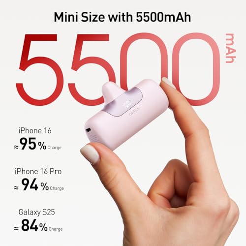 iWALK Portable Charger 5500mAh Next-Gen Small Power Bank 22.5W Fast Charging Battery USB-C Portable Phone Charger for iPhone 17/16/15 17 Plus 17 Pro Max iPad, Samsung Galaxy S25 S24 S23 Android, Pink - color: Pink