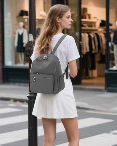 Tanweibago Mini Nylon Women Backpacks,11L Small Ladies backpacks Casual Lightweight Women Shopping Travel Daypack (Neutral Gray) - color: Neutral Gray