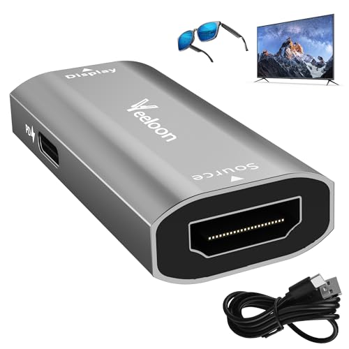 HDMI Female to USB C Female Adapter 4K@60Hz for AR Glasses, Unidirectional HDMI Source to Type C Display with Charging Port for Portable Monitor from PS5/4,Xbox,Switch, PC, Steam, Power Cable Included