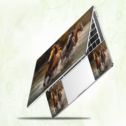 Laptop Skin Sticker Decal, Universal Reusable Vinyl Laptop Cover for 12" 13" 13.3" 14" 15" 15.4" 15.6" Notebook PC, Reusable Waterproof Scratch-Resistant with 2 Wrist Pads,Horses in River - color: Horses in River