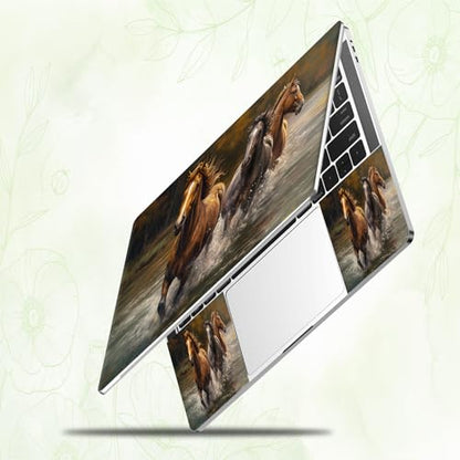 Laptop Skin Sticker Decal, Universal Reusable Vinyl Laptop Cover for 12" 13" 13.3" 14" 15" 15.4" 15.6" Notebook PC, Reusable Waterproof Scratch-Resistant with 2 Wrist Pads,Horses in River - color: Horses in River